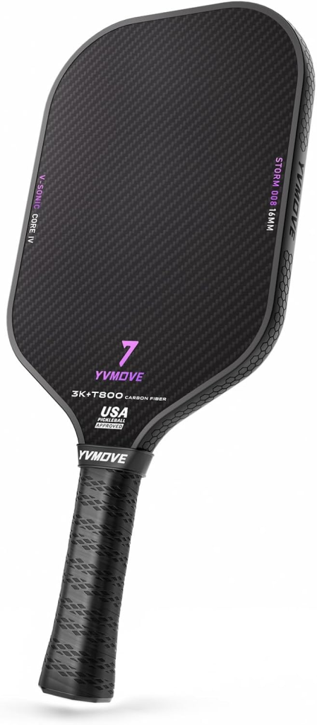 T800 Carbon Fiber Pickleball Paddle with 16mm V-Sonic IV Dynamic Core, Premium Pickle Ball Racket with Enhanced Control & Ultimate Spin, USAPA Approved, Storm 008